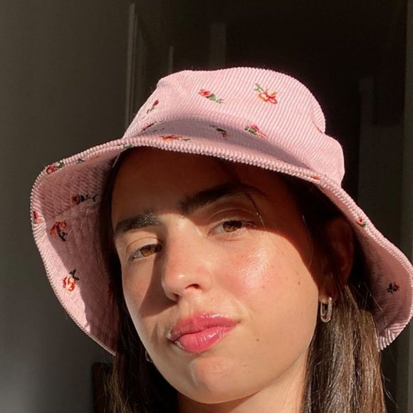 Floral Rose Boho Embroidered Corduroy Bucket Hat